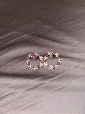 Silver-Tone Floral Hoop Earrings with Pink and Clear Crystals